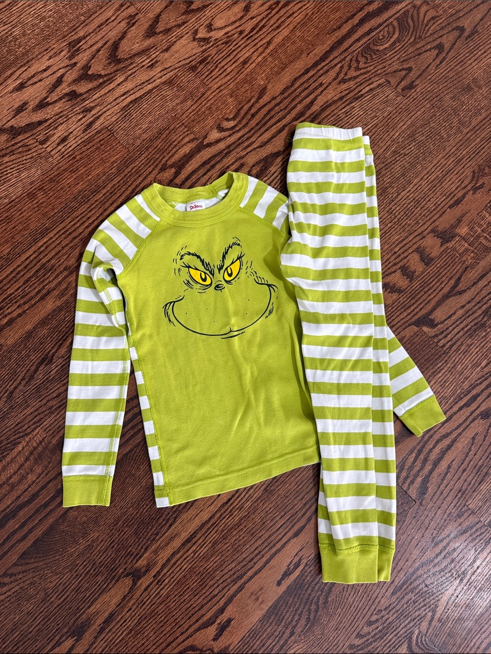 Kids Lime Green Striped Grinch Pajama Set